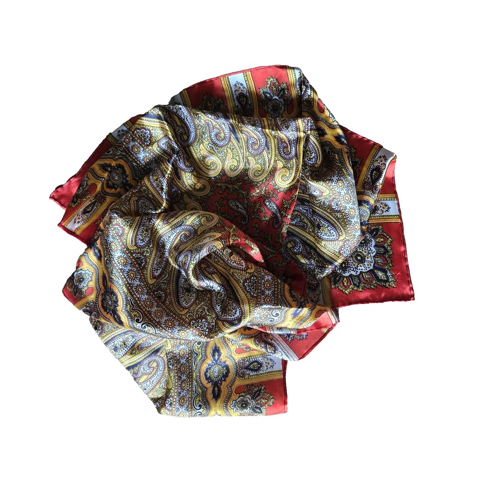 Vintage Red Paisley Satin Square Scarf‎ Womens Japan Medallion Print RN 24409